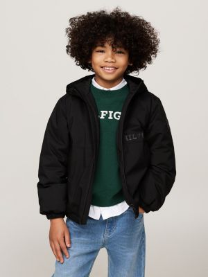 schwarz leichtgewichtige relaxed fit ripstop-jacke für jungen - tommy hilfiger