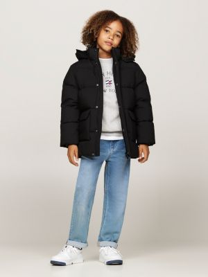 schwarz hilfiger monotype relaxed fit pufferjacke für jungen - tommy hilfiger