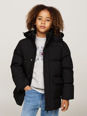 schwarz hilfiger monotype relaxed fit pufferjacke für jungen - tommy hilfiger