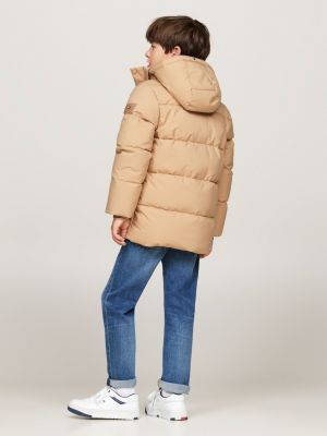 beige hilfiger monotype relaxed puffer jacket for boys tommy hilfiger