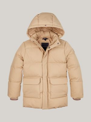 beige hilfiger monotype relaxed fit pufferjacke für jungen - tommy hilfiger