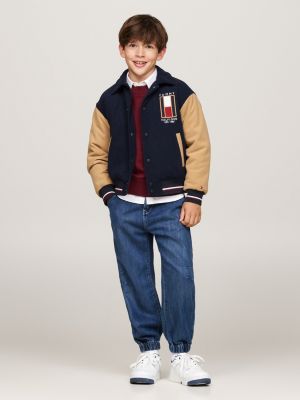 bomber in velluto a coste con logo sul retro blu da bambini tommy hilfiger