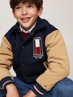 bomber in velluto a coste con logo sul retro blu da bambini tommy hilfiger