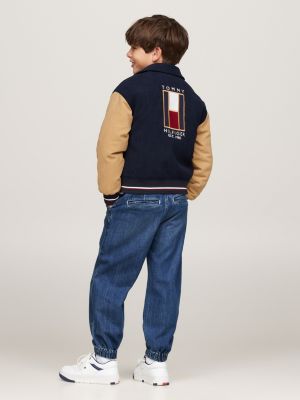 bomber in velluto a coste con logo sul retro blu da bambini tommy hilfiger