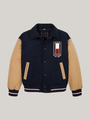 bomber in velluto a coste con logo sul retro blu da bambini tommy hilfiger