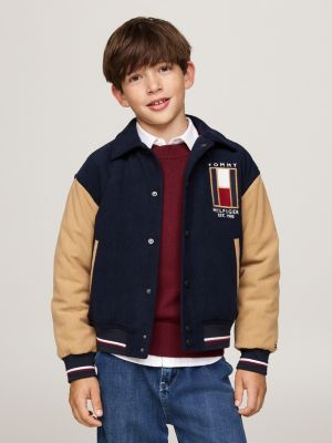 bomber in velluto a coste con logo sul retro blue da bambini tommy hilfiger