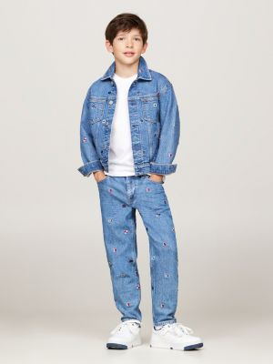 blauw oversized truckerjack van denim voor jongens - tommy hilfiger