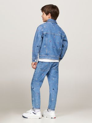 blauw oversized truckerjack van denim voor jongens - tommy hilfiger