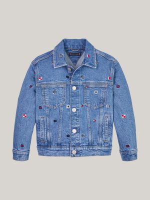 niebieski jeansowa kurtka typu trucker o kroju oversize dla chłopcy - tommy hilfiger