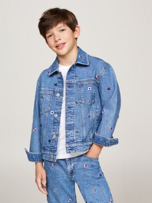 veste trucker oversize en denim bleu pour garçons tommy hilfiger