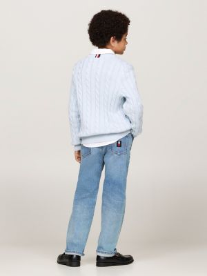 blue cable knit crew neck jumper for boys tommy hilfiger