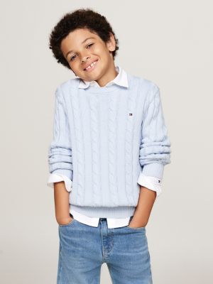 pullover a maglia intrecciata blue da bambini tommy hilfiger