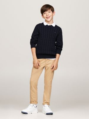 pullover a maglia intrecciata blu da bambini tommy hilfiger