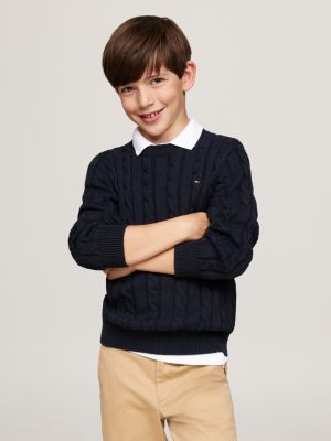 pullover a maglia intrecciata blu da bambini tommy hilfiger