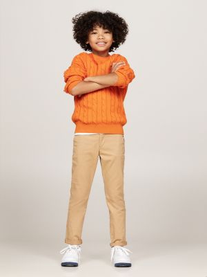 pullover a maglia intrecciata arancione da bambini tommy hilfiger