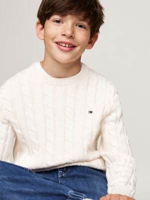 pullover a maglia intrecciata beige da bambini tommy hilfiger