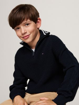 pullover con collo a lupetto e mezza zip blu da bambini tommy hilfiger