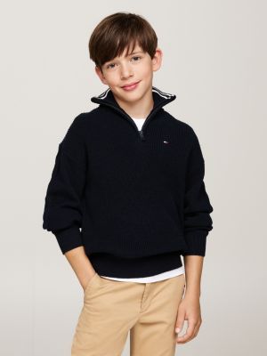 blue quarter-zip turtleneck jumper for boys tommy hilfiger