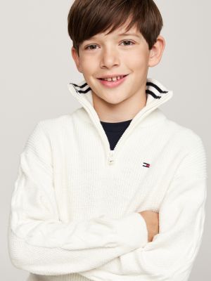 beige rollkragenpullover mit viertel-reißverschluss für jungen - tommy hilfiger