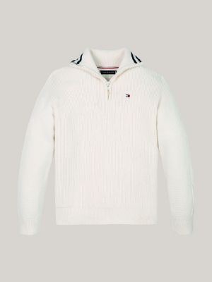 pullover con collo a lupetto e mezza zip beige da bambini tommy hilfiger