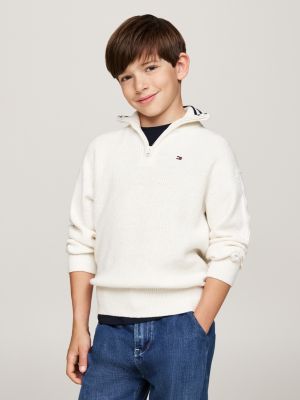 pullover con collo a lupetto e mezza zip beige da bambini tommy hilfiger