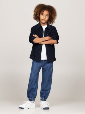 camicia in velluto a coste a scacchi blu da bambini tommy hilfiger