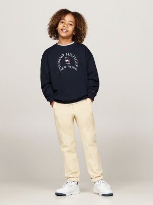 pantaloni chino regular fit in velluto con lacci beige da bambini tommy hilfiger