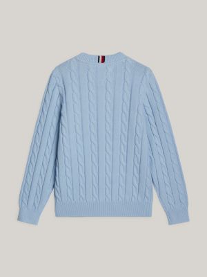 pullover adaptive in maglia intrecciata blu da bambini tommy hilfiger