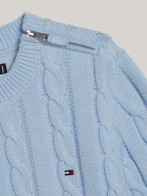 pullover adaptive in maglia intrecciata blu da bambini tommy hilfiger