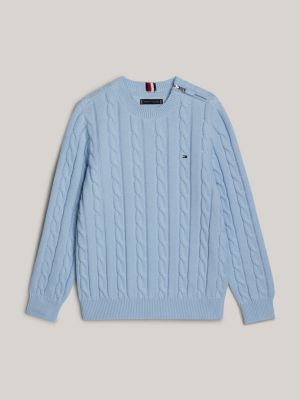 pullover adaptive in maglia intrecciata blue da bambini tommy hilfiger