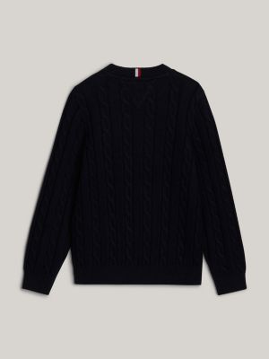 blau adaptive pullover mit zopfmuster für jungen - tommy hilfiger