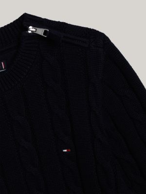 blau adaptive pullover mit zopfmuster für jungen - tommy hilfiger