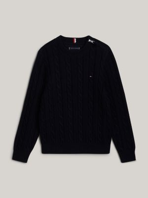 blau adaptive pullover mit zopfmuster für jungen - tommy hilfiger