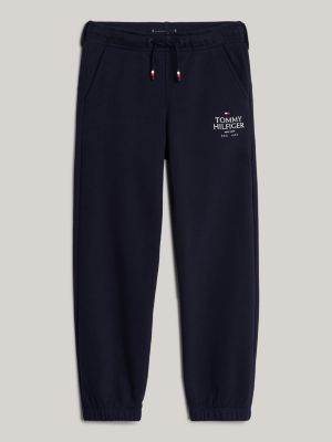 joggers adaptive con logo ricamato blue da bambini tommy hilfiger