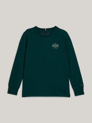 green adaptive longsleeve t-shirt met geborduurd logo voor jongens - tommy hilfiger