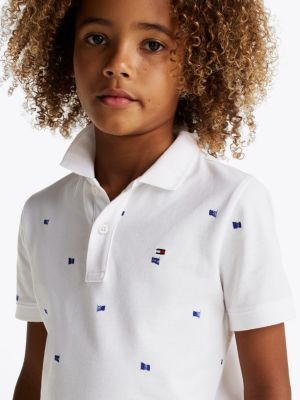 polo coupe standard à motif drapeau blanc pour garçons tommy hilfiger