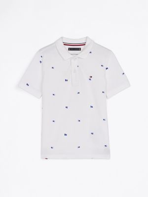 polo regular con estampado de banderitas blanco de niños tommy hilfiger