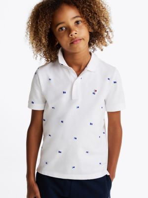 white regular fit poloshirt mit flaggen-print für jungen - tommy hilfiger