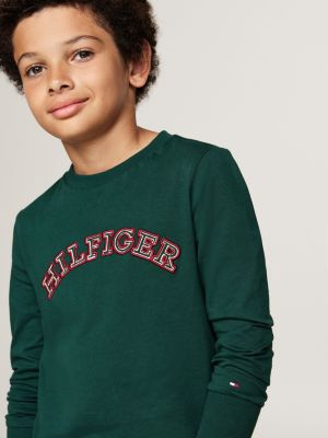 green hilfiger monotype long sleeve t-shirt for boys tommy hilfiger