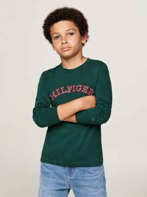 green hilfiger monotype long sleeve t-shirt for boys tommy hilfiger