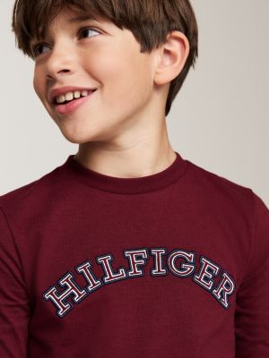 t-shirt hilfiger monotype à manches longues rouge pour garçons tommy hilfiger