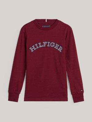 camiseta de manga larga con monotipo hilfiger roja de niños tommy hilfiger