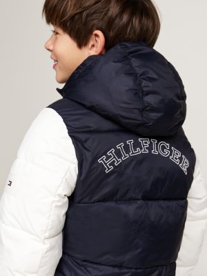 black colour-blocked back logo puffer jacket for boys tommy hilfiger