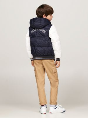 black colour-blocked back logo puffer jacket for boys tommy hilfiger