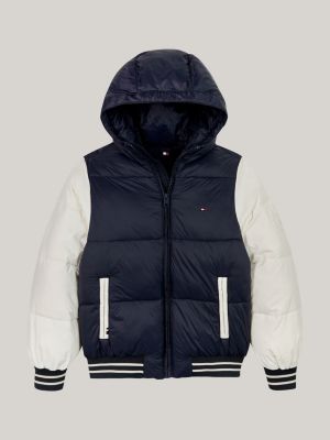 schwarz pufferjacke mit color block-design und logo für jungen - tommy hilfiger