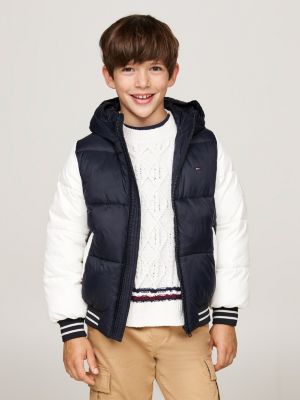 black colour-blocked back logo puffer jacket for boys tommy hilfiger