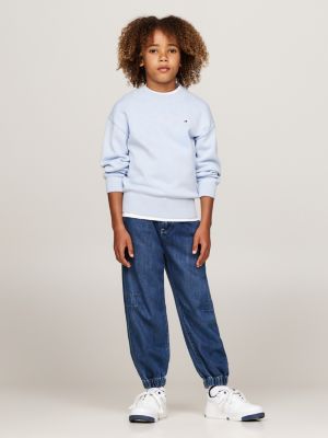 blau pullover mit flag-stickerei für jungen - tommy hilfiger