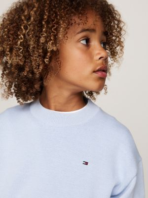 pull à col ras-du-cou et drapeau brodé bleu pour garçons tommy hilfiger