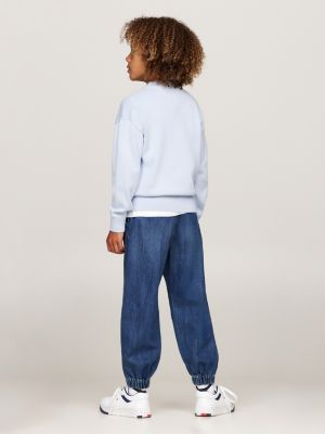 pull à col ras-du-cou et drapeau brodé bleu pour garçons tommy hilfiger