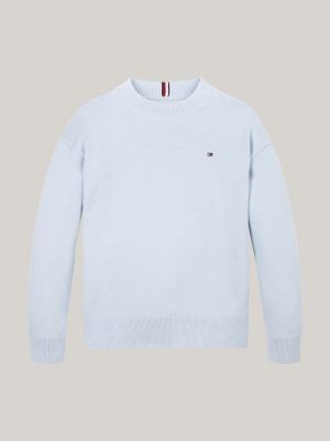 pull à col ras-du-cou et drapeau brodé bleu pour garçons tommy hilfiger